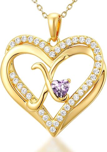 Heart Initial Necklaces for Women - Alphabets Letters Pendant Necklace with Birthstone 14K Gold Plated Name Jewelry Christmas Valentine Mothers Day Birthday Gifts for Women Her Friend in Saudi Arabia