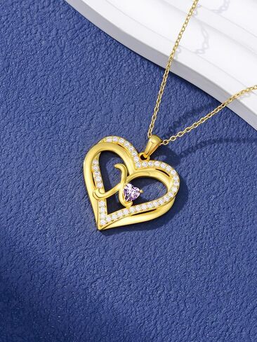 Heart Initial Necklaces for Women - Alphabets Letters Pendant Necklace with Birthstone 14K Gold Plated Name Jewelry Christmas Valentine Mothers Day Birthday Gifts for Women Her Friend in Saudi Arabia