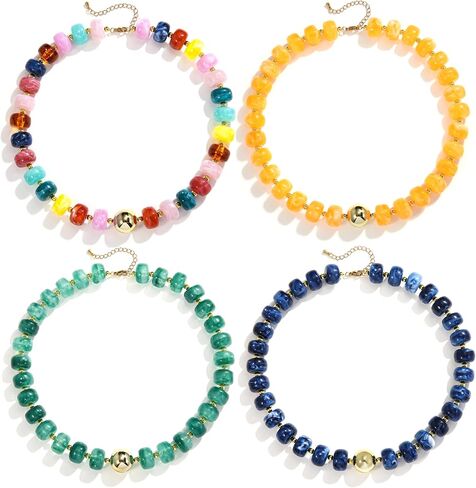BOMAIL 4PCS Chunky Acrylic Beads Necklaces for Women | Boho Colorful Resin Bead, Largr Rainbow,Big Bead,Adjustable Lightweight Choker,Trendy Summer Beach Jewelry in Saudi Arabia