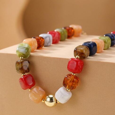 BOMAIL 4PCS Chunky Acrylic Beads Necklaces for Women | Boho Colorful Resin Bead, Largr Rainbow,Big Bead,Adjustable Lightweight Choker,Trendy Summer Beach Jewelry in Saudi Arabia