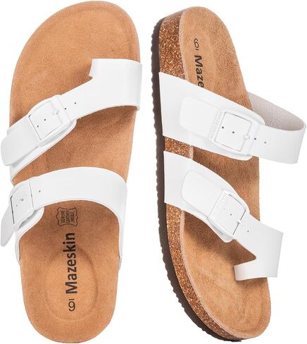 mazeskin Genuine Arch Support Orthopedic Slide Sandals for Women with Real Leather Footbed, Vegan Leather Straps, Orthotic Flip Flops for Plantar Fasciitis Relief & Foot Pain in Saudi Arabia
