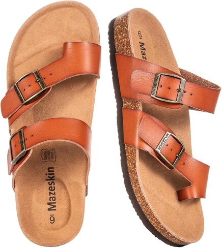 mazeskin Genuine Arch Support Orthopedic Slide Sandals for Women with Real Leather Footbed, Vegan Leather Straps, Orthotic Flip Flops for Plantar Fasciitis Relief & Foot Pain in Saudi Arabia