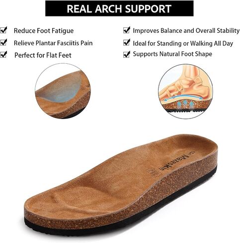 mazeskin Genuine Arch Support Orthopedic Slide Sandals for Women with Real Leather Footbed, Vegan Leather Straps, Orthotic Flip Flops for Plantar Fasciitis Relief & Foot Pain in Saudi Arabia