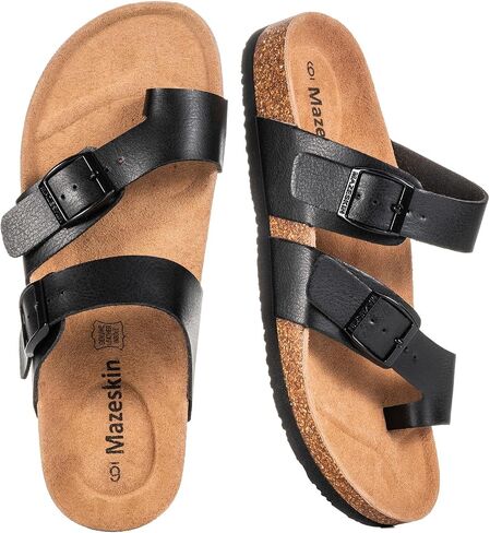 mazeskin Genuine Arch Support Orthopedic Slide Sandals for Women with Real Leather Footbed, Vegan Leather Straps, Orthotic Flip Flops for Plantar Fasciitis Relief & Foot Pain in Saudi Arabia