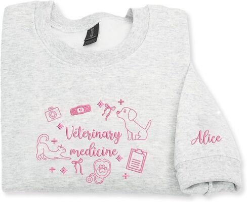 Custom Embroidered Veterinary Medicine Sweatshirt – Personalized Vet Tech Gift With Sleeve Name and Icons– Unique Gift for Veterinary Students, Animal Lovers, Graduation or Appreciation Present in Saudi Arabia