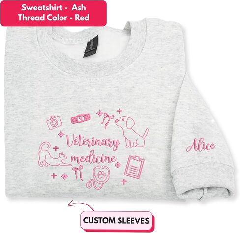 Custom Embroidered Veterinary Medicine Sweatshirt – Personalized Vet Tech Gift With Sleeve Name and Icons– Unique Gift for Veterinary Students, Animal Lovers, Graduation or Appreciation Present in Saudi Arabia