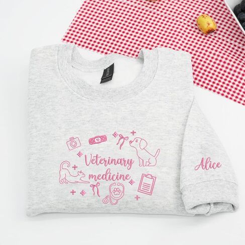 Custom Embroidered Veterinary Medicine Sweatshirt – Personalized Vet Tech Gift With Sleeve Name and Icons– Unique Gift for Veterinary Students, Animal Lovers, Graduation or Appreciation Present in Saudi Arabia