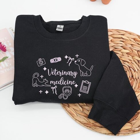 Custom Embroidered Veterinary Medicine Sweatshirt – Personalized Vet Tech Gift With Sleeve Name and Icons– Unique Gift for Veterinary Students, Animal Lovers, Graduation or Appreciation Present in Saudi Arabia