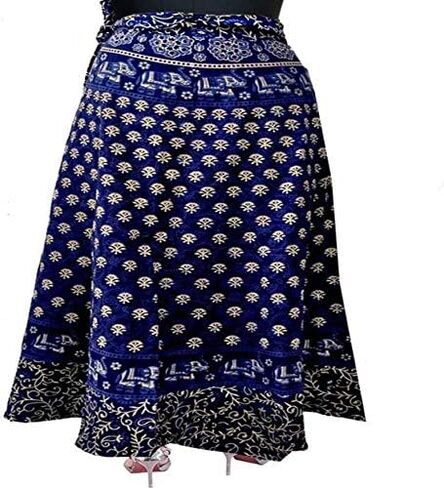 Cotton Long Maxi Wrap Skirt, Floral Block Print, Indigo Blue in Saudi Arabia