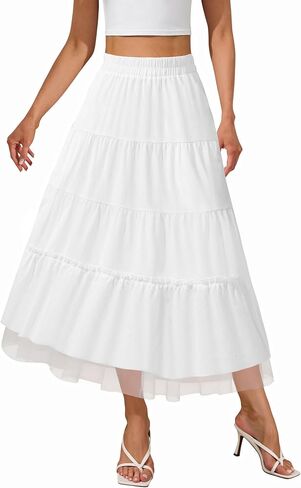 FireSwan Long Skirts for Women High Waisted Maxi Skirt Boho Tiered with Pocket Beach Vacation Casual Summer Trendy in Saudi Arabia