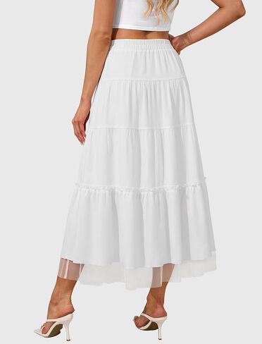 FireSwan Long Skirts for Women High Waisted Maxi Skirt Boho Tiered with Pocket Beach Vacation Casual Summer Trendy in Saudi Arabia
