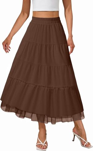 FireSwan Long Skirts for Women High Waisted Maxi Skirt Boho Tiered with Pocket Beach Vacation Casual Summer Trendy in Saudi Arabia