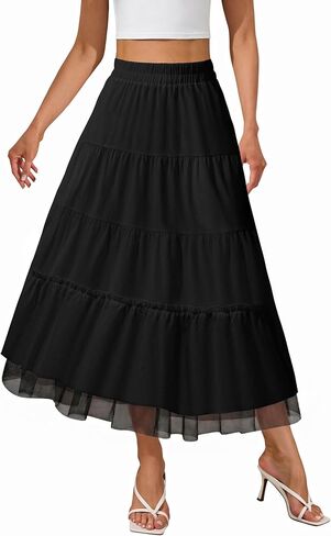 FireSwan Long Skirts for Women High Waisted Maxi Skirt Boho Tiered with Pocket Beach Vacation Casual Summer Trendy in Saudi Arabia