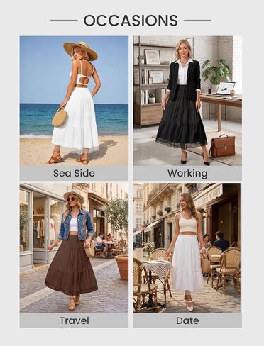 FireSwan Long Skirts for Women High Waisted Maxi Skirt Boho Tiered with Pocket Beach Vacation Casual Summer Trendy in Saudi Arabia