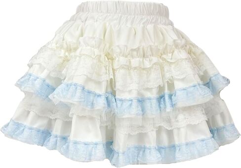 Women's Y2K Kawaii Skirt Cream Lace Ruffle Tiered Mini Skirt with Built-in Bloomers Cute Lolita Style in Kuwait