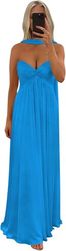 Strapless Chiffon Bridesmaid Dresses for Women A Line Long Pleated Formal Evening Gowns with Scarf in Saudi Arabia