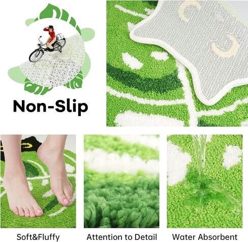 Bathroom Rugs with Green Leaf,Black Cat Monstera Rug,Large Cute Bath Rug 30" x 28", Soft Absorbent Non Slip Rugs for Shower,Tub,Bathroom& Bedroom in Saudi Arabia