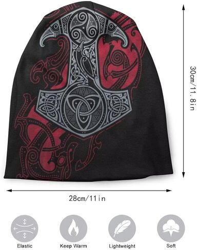 Unique 3D Design Viking Beanie with Skull Print in Black Versatile Slouchy Knit Hat for Men and Women for Year Round-Use in Kuwait