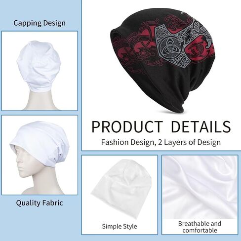 Unique 3D Design Viking Beanie with Skull Print in Black Versatile Slouchy Knit Hat for Men and Women for Year Round-Use in Kuwait