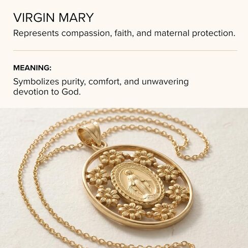 Cross+Crown Frame Design 14K Yellow Gold Virgin Mary Miraculous Medal for Women & Men, Durable Double-Bonded 14K Yellow Gold Virgin Mary Pendant for Necklace with Premium Jewelry Box, Women & Mens Gold Virgin Mary Medal, Handcrafted Religious Jewelry in t in Saudi Arabia