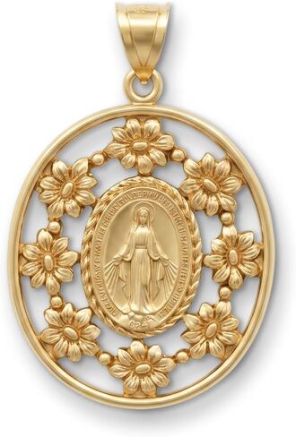Cross+Crown Frame Design 14K Yellow Gold Virgin Mary Miraculous Medal for Women & Men, Durable Double-Bonded 14K Yellow Gold Virgin Mary Pendant for Necklace with Premium Jewelry Box, Women & Mens Gold Virgin Mary Medal, Handcrafted Religious Jewelry in t in Saudi Arabia
