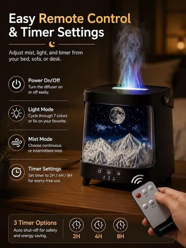 Starry Aroma Diffuser with Remote Control, 200ml Quiet Small Essential Oil Diffuser with 7 Color Soft Glow Night Light, 2 Mist Modes, 3 Timers, Auto Shut-Off, Home Relaxation Gift for Girls Women in Saudi Arabia