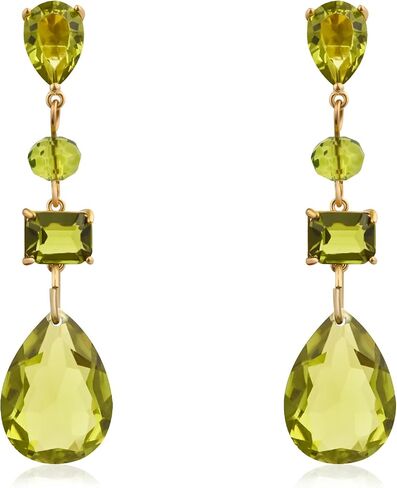 August Birthstone Drop Earrings for Women, Multi-Gemstone Peridot Dangle Earrings, Unique Green Gold Tone Jewelry Gift in Saudi Arabia
