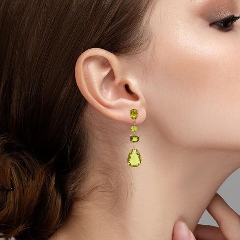 August Birthstone Drop Earrings for Women, Multi-Gemstone Peridot Dangle Earrings, Unique Green Gold Tone Jewelry Gift in Saudi Arabia