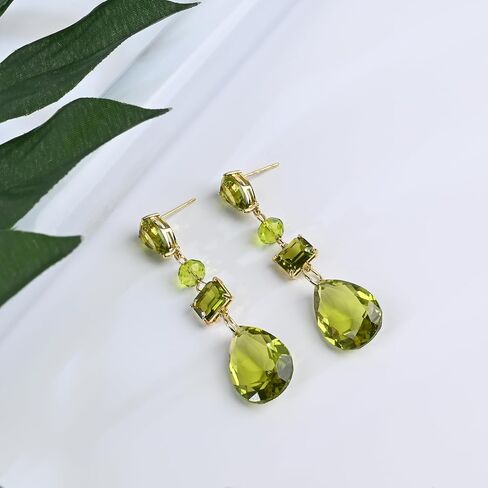August Birthstone Drop Earrings for Women, Multi-Gemstone Peridot Dangle Earrings, Unique Green Gold Tone Jewelry Gift in Saudi Arabia
