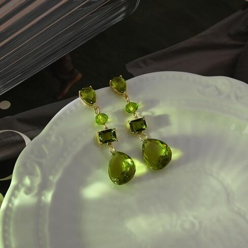 August Birthstone Drop Earrings for Women, Multi-Gemstone Peridot Dangle Earrings, Unique Green Gold Tone Jewelry Gift in Saudi Arabia