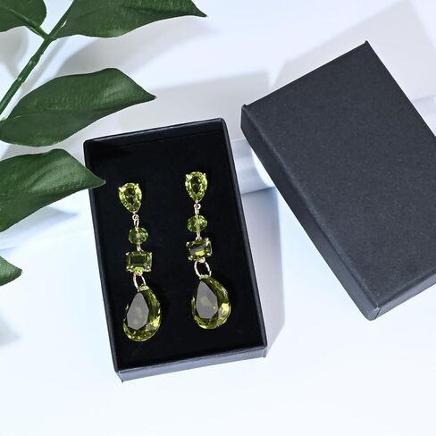 August Birthstone Drop Earrings for Women, Multi-Gemstone Peridot Dangle Earrings, Unique Green Gold Tone Jewelry Gift in Saudi Arabia