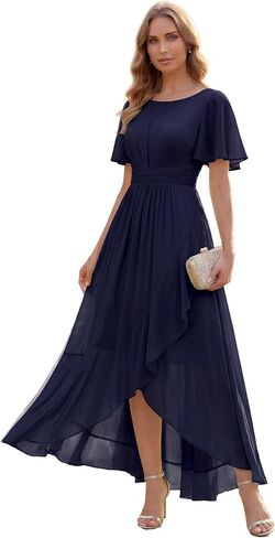 Ever-Pretty Women's Short Sleeves Summer Semi Formal Wedding Guest Dresses Spring Chiffon High-Low Bridesmaid Dress 02708 in Saudi Arabia