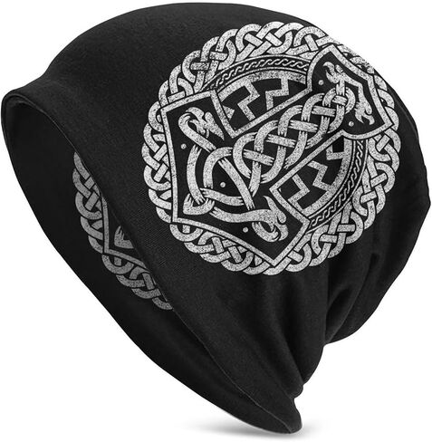 Unique 3D Design Viking Beanie with Skull Print in Black Versatile Slouchy Knit Hat for Men and Women for Year Round-Use in Saudi Arabia