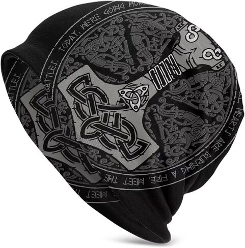 Unique 3D Design Viking Beanie with Skull Print in Black Versatile Slouchy Knit Hat for Men and Women for Year Round-Use in Kuwait