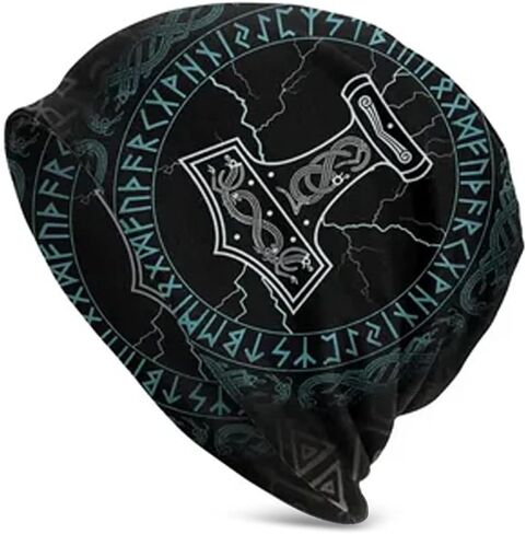 Unique 3D Design Viking Beanie with Skull Print in Black Versatile Slouchy Knit Hat for Men and Women for Year Round-Use in Kuwait