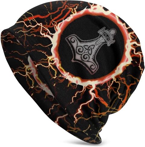 Unique 3D Design Viking Beanie with Skull Print in Black Versatile Slouchy Knit Hat for Men and Women for Year Round-Use in Kuwait