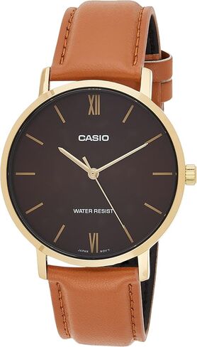 Casio MTP-VT01GL-5B Men's Minimalistic Gold Tone Brown Leather Band Burgundy Dial 3-Hand Analog Watch in Saudi Arabia