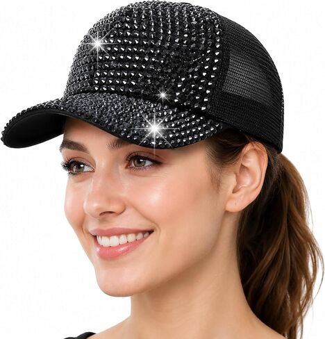 IXITON Summer Bling Shiny Rhinestones Visor Cap mesh Breathable hat Sparkle Adjustable Baseball Cap for Women Girl in Saudi Arabia