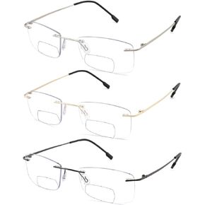 Bifocal Rimless Readers Blue Light Proof Reading Glasses Women Men Reduce Eyestrain Utra-Lightweight Eyeglasses in Saudi Arabia