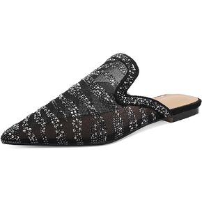 Women's Pointed Toe Rhinestone Mesh Mules Backless Slip-On Flat Dress Shoes for Party Evening in Saudi Arabia