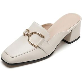 Women's Closed Toe Mules Slip on Loafer Mules with Decorative Buckle Low Block Heel Backless Slides Square Toe Comfort Shoes in Saudi Arabia