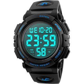 Men's Large Face Digital Outdoor Sports Water Resistant Shock Resistant Watch LED Alarm Stopwatch Simple Army Style for Men in Saudi Arabia