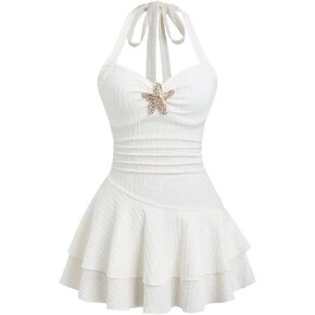 Milumia Women's Starfish Halter Mini Dress Summer Sleeveless Layered Ruffle Short Dresses in Kuwait