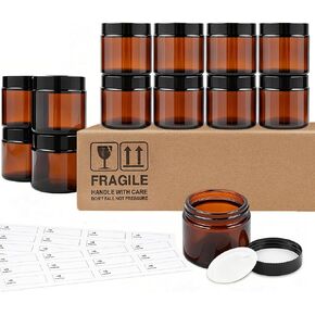 4 Oz Glass Jars with Lids, 12 Pack Thick Amber Glass Jar with Inner Lid and Black Lid, Leakproof Round Airtight Empty Cosmetic Containers for Lotion Cream Body Butter and Candle Making in Saudi Arabia