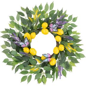 U'Artlines 24 Inch Lemon Wreath for Front Door, Spring Summer Door Wreaths with Fake Lemons Blueberry Greenery Wreath for All Seasons Window Wall Wedding Indoor Outdoor Decor in Saudi Arabia