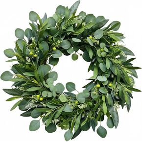 24" Farmhouse Olive Wreath – Extra Full Faux Olive, Eucalyptus & Willow Greenery, Realistic All-Season Wreath for Front Door, Mantel, Wall, Wedding & Indoor/Outdoor Décor in Saudi Arabia