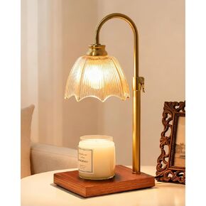 Farmhouse Candle Warmer Lamp with Timer Dimmable Adjustable Gold, Vintage Glass Wax Heated Lamp Wood Base for Large Jar Candles, Gifts for Mothers Day House Warming New Home Office Decor (Amber) in Saudi Arabia