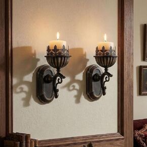 AIM & GGKK Wall Candle Holder Sconce, Set of 2 Vintage Metal Crown Design Wall Mounted Candle Holder for Pillar Candles, Antique Bronze Decorative Wall Sconce for Living Room Hallway Entryway in Saudi Arabia