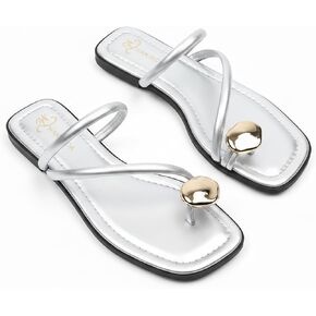 Women'S Strappy Flat Toe Ring Sandals Fashionable Square Open Toe Slip-On Slide Sandals Casual Summer Beach Flop Flat Slipper in Saudi Arabia