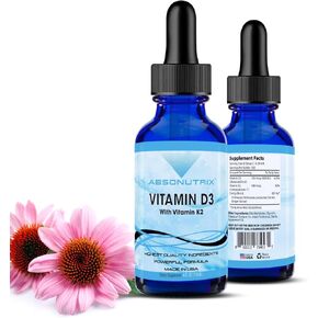 Vitamin D3 K2 Drops, 390mg, 4 Oz Liquid | 302 Servings, Made in USA, Quick Absorption, Non-GMO, GMP Certified in Saudi Arabia